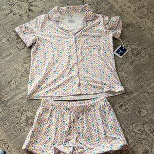 Roller Rabbit White Short-Sleeve Heart Print Pajama Set in Multicolor Hearts